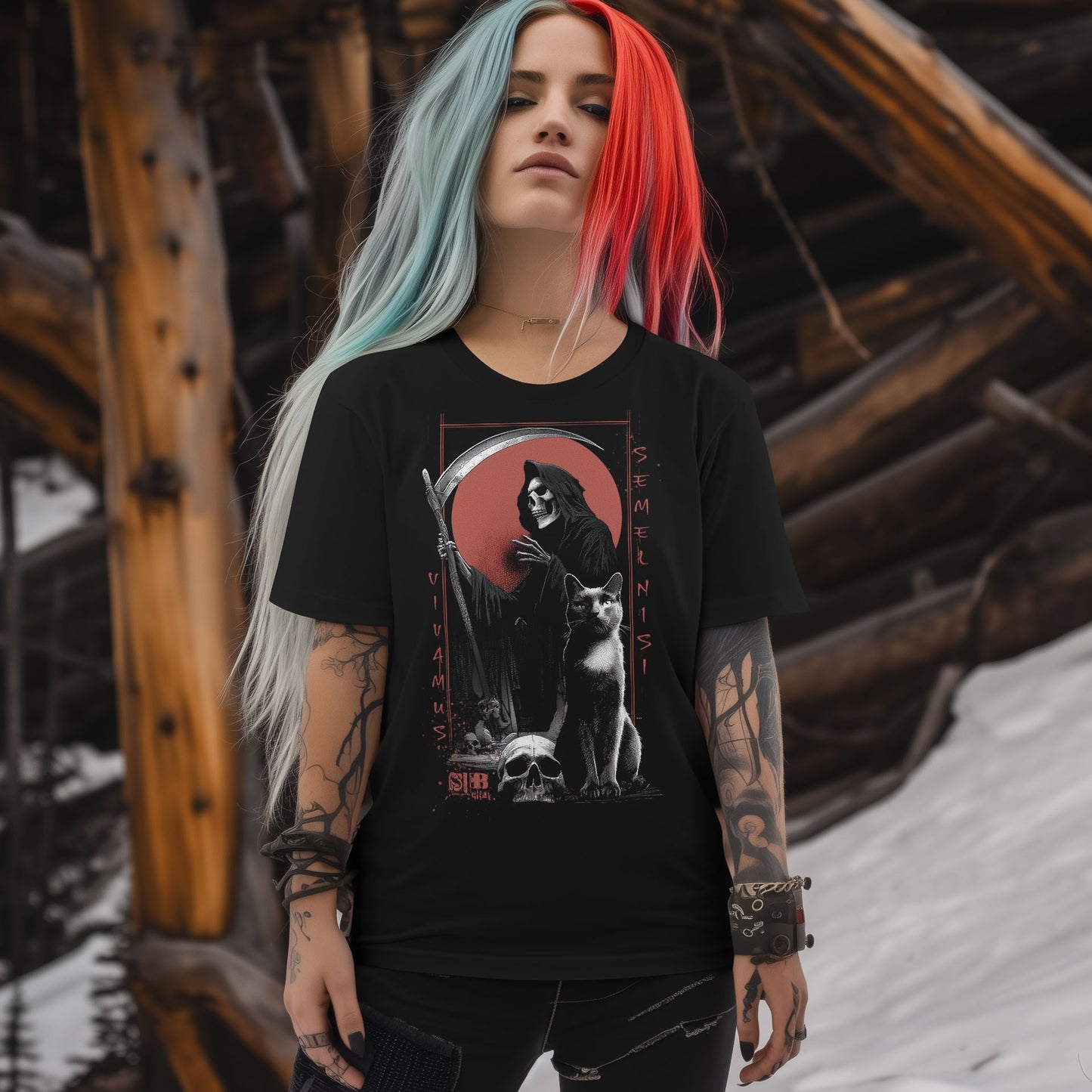 reaper with skull and black cat shirt