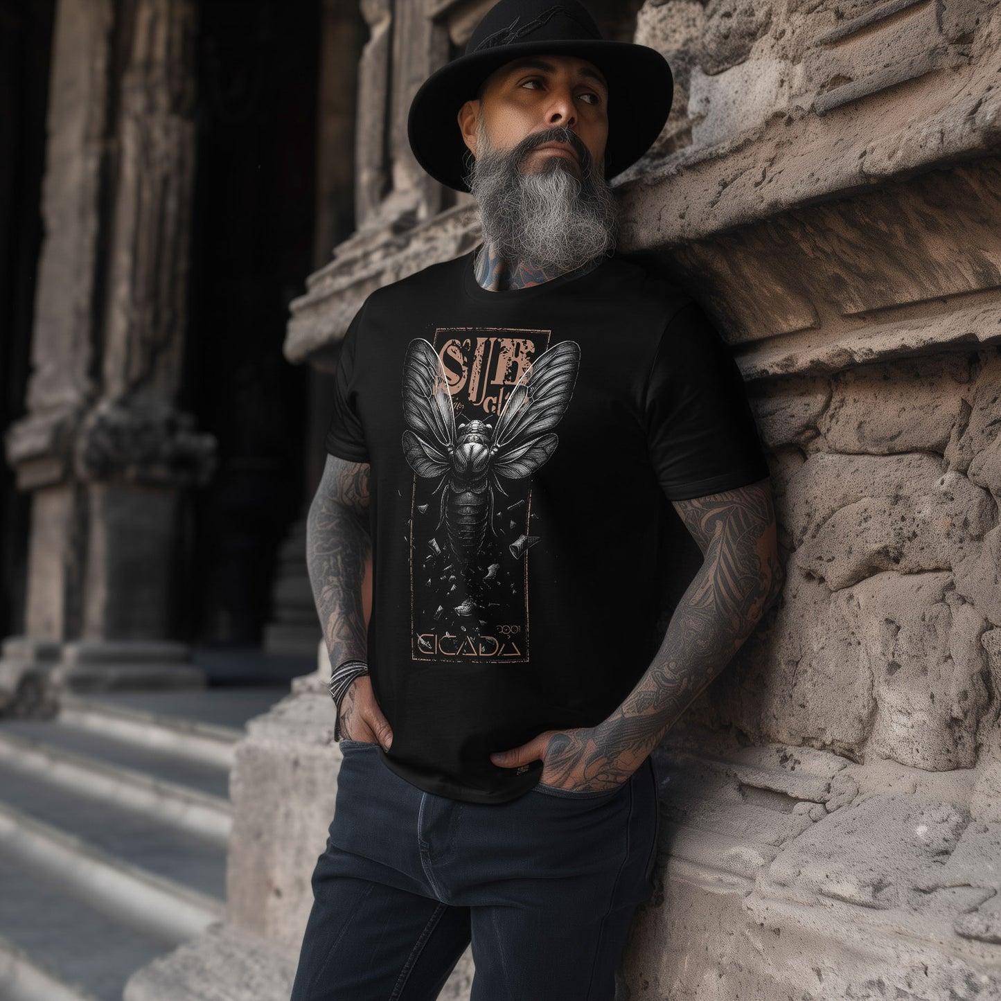 Cicada insect dark art shirt