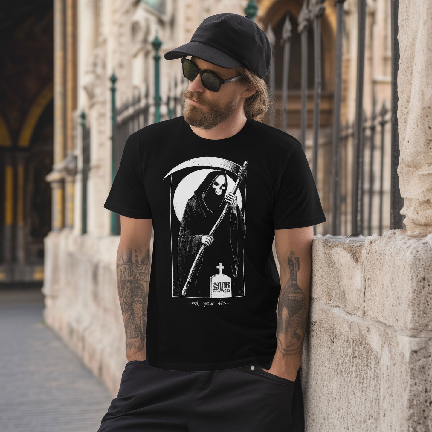 reaper in grave yard shirt